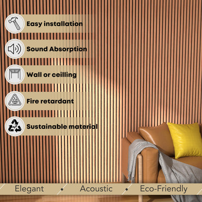 F3C | 2 Packs Acoustic Wood Wall Veneer Slat Panels | 3D Wood Slat Acoustic Panels | Decorative Soundproof Panels | Interior Design for Walls and Ceilings | 94.49’’ x 12.60’’ x 0.78 ‘’ (Walnu - WoodArtSupply