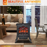 HOMCOM 17" Freestanding Electric Fireplace Stove, Fire Place Heater with Realistic Logs and Flame Effect and Overheat Protection, 750W/1500W, Black HOMCOM