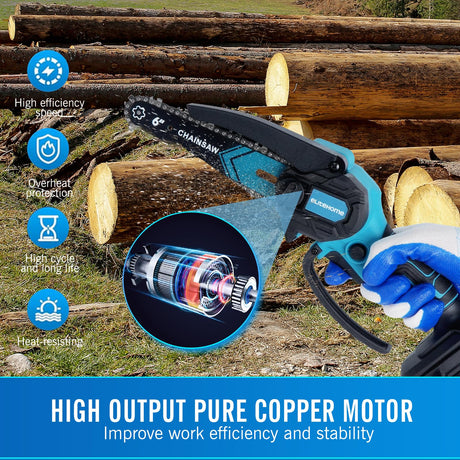 Mini Chainsaw Cordless Mini Chain Saw 6 Inch 2×2.0AH Batteries 2 Chains Electric Handheld Small Chainsaw Battery Powered for Wood Cutting Tree Trimming Courtyard Household and Garden EliteHome