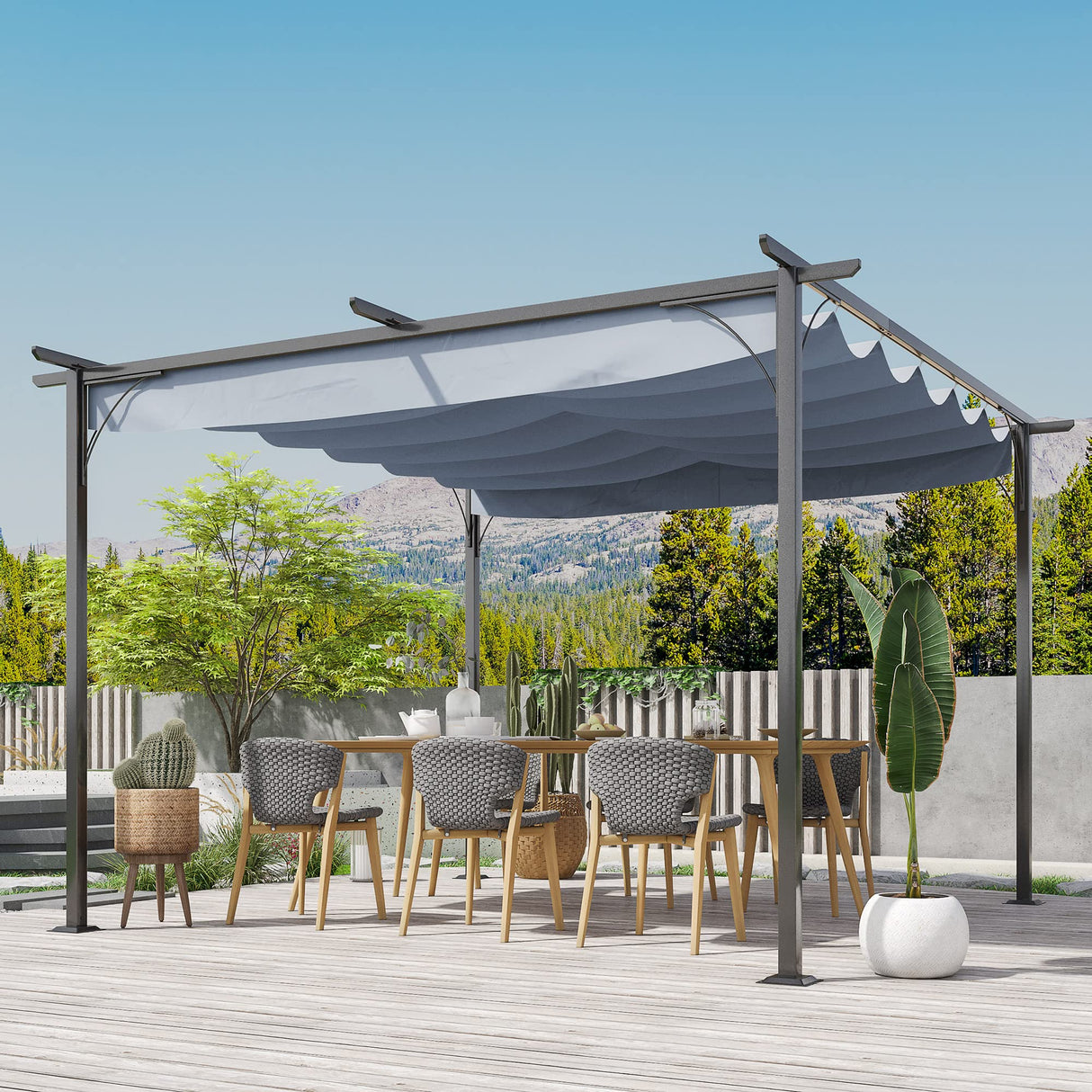 Outsunny 11.5' x 11.5' Outdoor Retractable Pergola Canopy, Metal Patio Shade Shelter for Backyard, Porch Party, Garden, Grill Gazebo, Gray Outsunny