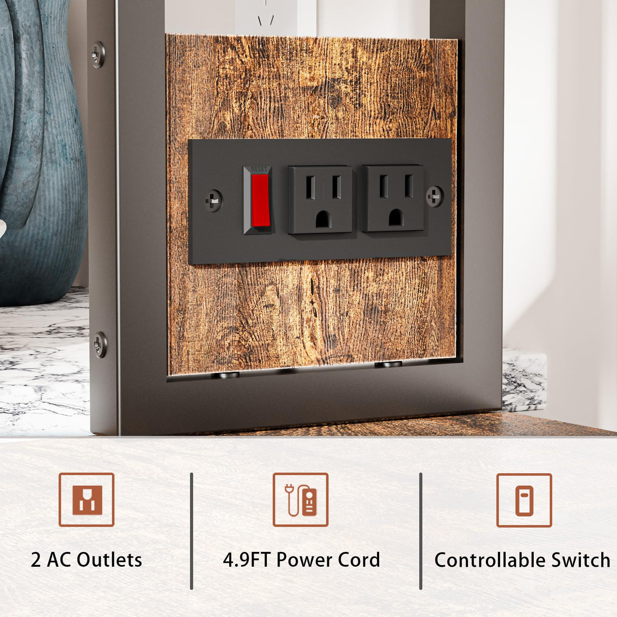 EUBUY Bakers Rack with Power Outlets, 5-Tier Storage Shelf Wood Coffee Bar Cabinet for Kitchen Dining Room, Coffee Bar Station, Kitchen Storage Shelf EUBUY