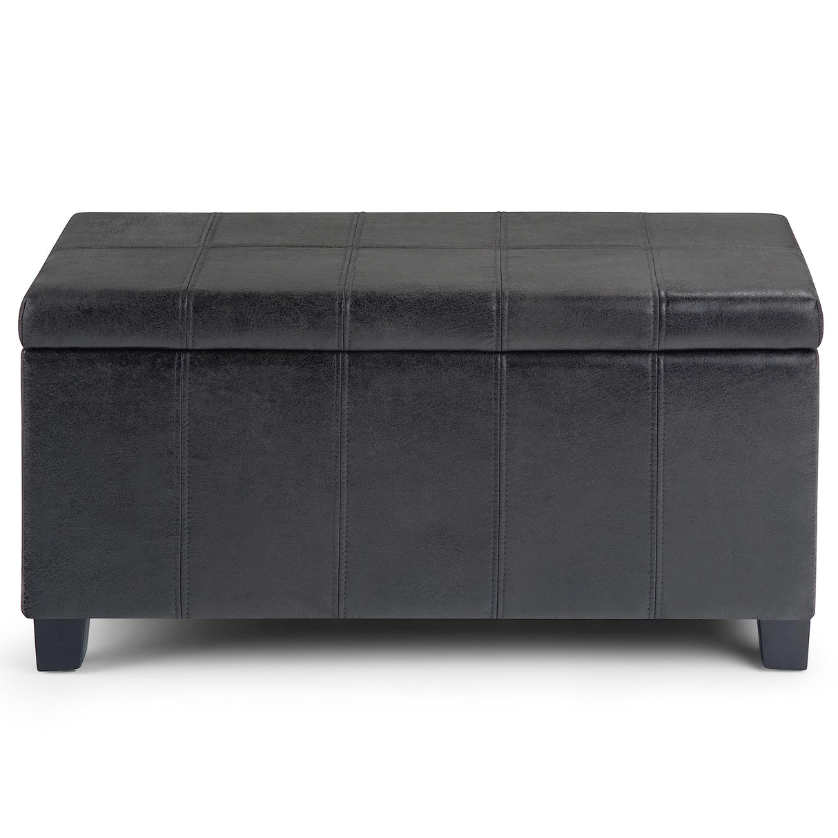 SIMPLIHOME Dover 36 inch Wide Rectangle Lift Top Storage Ottoman Bench in Upholstered Distressed Black Faux Leather, Footrest Stool, Coffee Table for the Living Room, Bedroom and Kids Room SIMPLIHOME