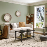 YAUKOMEL Rattan Coffee Table for Living Room,2-Tier Wooden Center Table with Hand Made Rattan Decorated,39.3 Inch Living Room Tbale with Rounded Corners,Boho Coffee Table,Easy Assembly Black LCT55BK YAUKOMEL