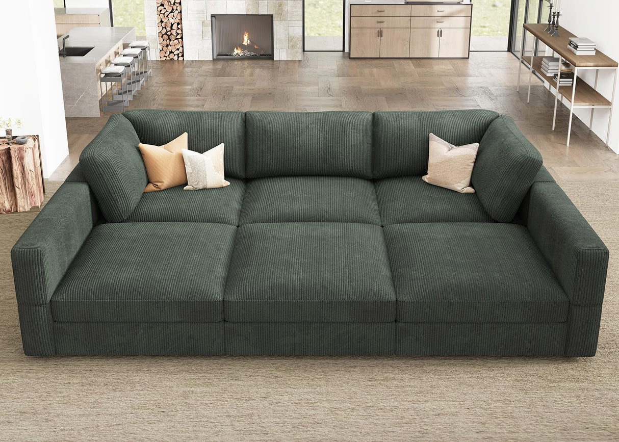 HONBAY Modular Sectional Sofa with Storage Corduroy Sectional Sleeper Sofa Modular Sectional Couches for Living Room,Green HONBAY