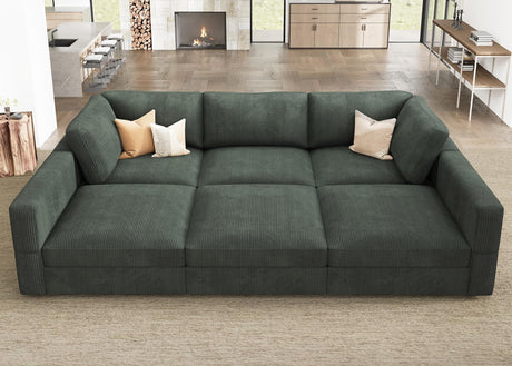 HONBAY Modular Sectional Sofa with Storage Corduroy Sectional Sleeper Sofa Modular Sectional Couches for Living Room,Green HONBAY