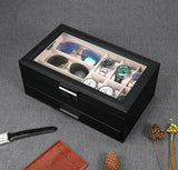 LANDICI Watch Box for Men Women 2 Layer PU Leather Watch Organizer Storage Case,Large Jewelry Box Watch Holder Organizer Display for Watch Sunglasses Bracelet Necklace Ring,Black & Apricot LANDICI
