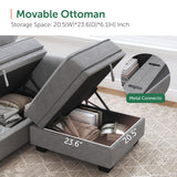 HONBAY Convertible Sectional Sofa Set with Storage Seat U Shaped Sectional Couch with Reversible Chaise Sleeper Sectional Couch Bed for Living Room, Light Grey HONBAY