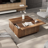 Epecoya Lift Top Coffee Table, Farmhouse Square Fluted Center Table, 31" Modern Wooden Tea Table with Hidden Storage for Living Room, Apartment, Small Spaces, Brown Walnut Epecoya