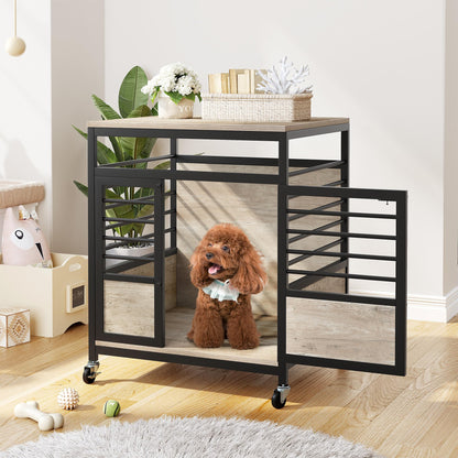 DWVO Dog Crate Furniture, 24 Inch Dog Kennel Indoor Furniture End Table Dog Crate for Dogs, Modern Decorative Dog Crate Wooden Dog Crate Furniture with Wheels, Chew-Resistant, Grey - WoodArtSupply