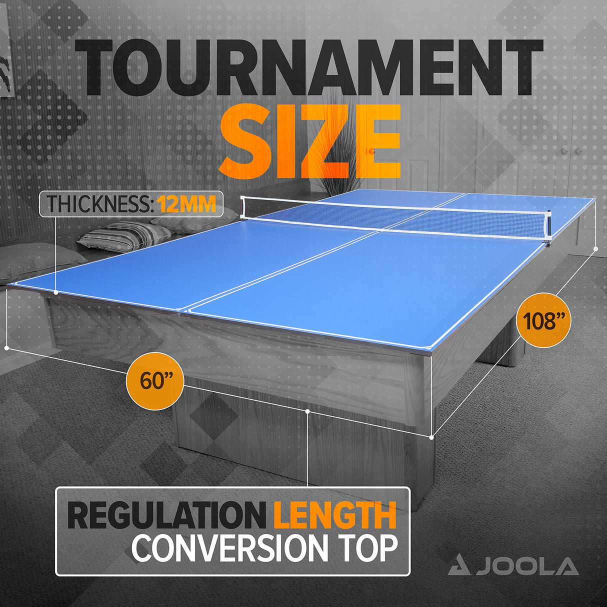 JOOLA Tetra - 4 Piece Ping Pong Table Top for Pool Table - Includes Ping Pong Net Set - Full Size Table Tennis Conversion Top for Billiard Tables - Easy Assembly & Compact Storage - Incl. Foam Backing JOOLA