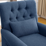 choairy Pushback Recliner Chair, Accent Push Back Chair with Adjustable Footrest Wingback, Upholstered Linen Fabric Reclining Sofa with Side Pocket, Comfy Modern Armchair for Living Room, Navy Blue choairy