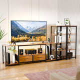 LovaraS Entertainment Center with Storage for TVs up to 65 Inch TV Stand for Living Room with 2 Bookshelves TV Console with 2 Fabric Drawers, Farmhouse Modern LED Lights & Power Outlets Bedroom LovaraS