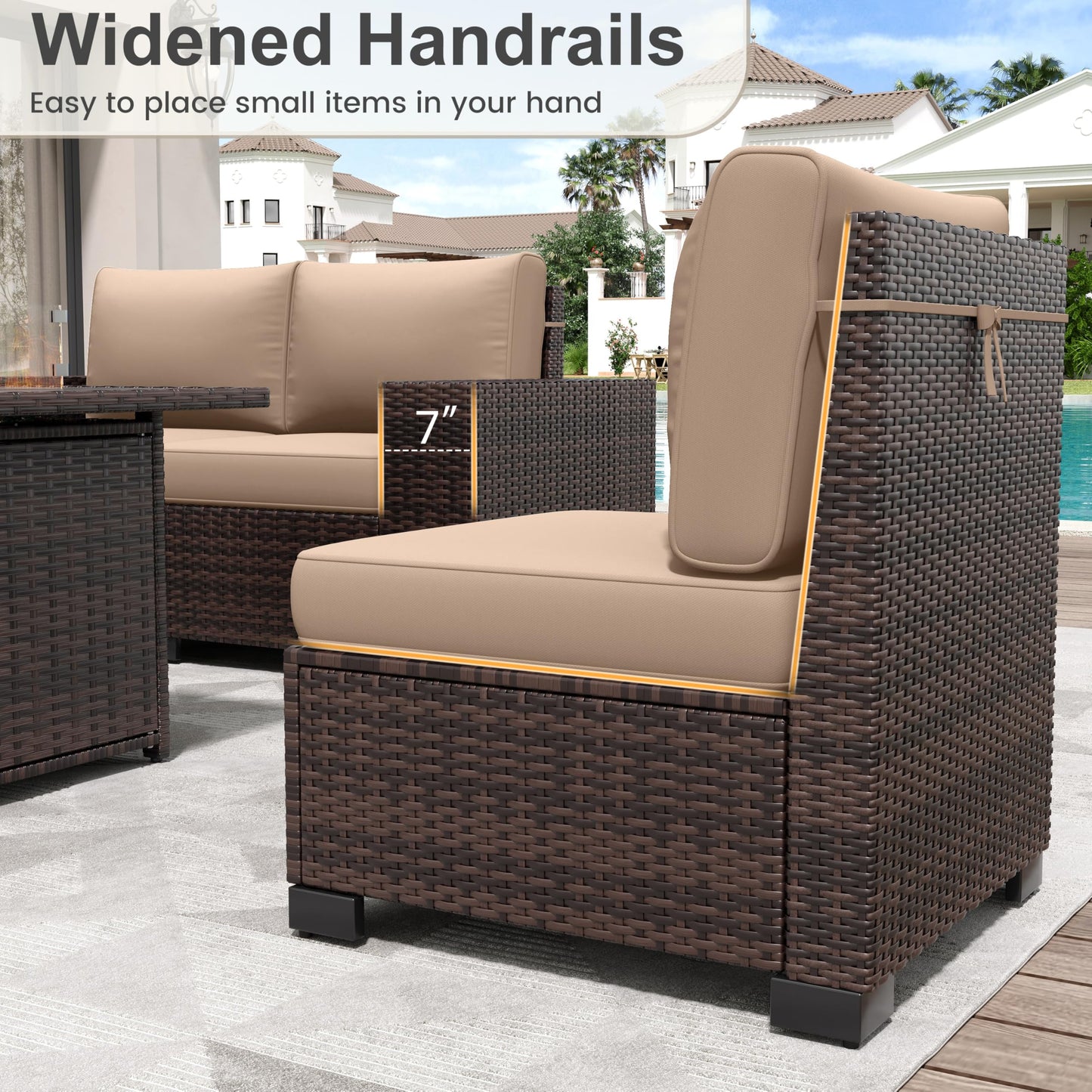 Amopatio Outdoor Patio Furniture Sets, 5 Pieces Brown Wicker Patio Sectional Couch with Glass Top Table and Waterproof Covers, Outdoor Sofa Fit Backyard Poolside, Beige Cushion - WoodArtSupply