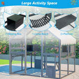 74" Large Wooden Outdoor Cat Catio Enclosure, 6×4ft Walk in Cats House Outside, Cat Shelter Kitty Cage with Sleeping Houses, Bridges, Walking Paths, 3 Doors, Weatherproof Cover Hohuqeri