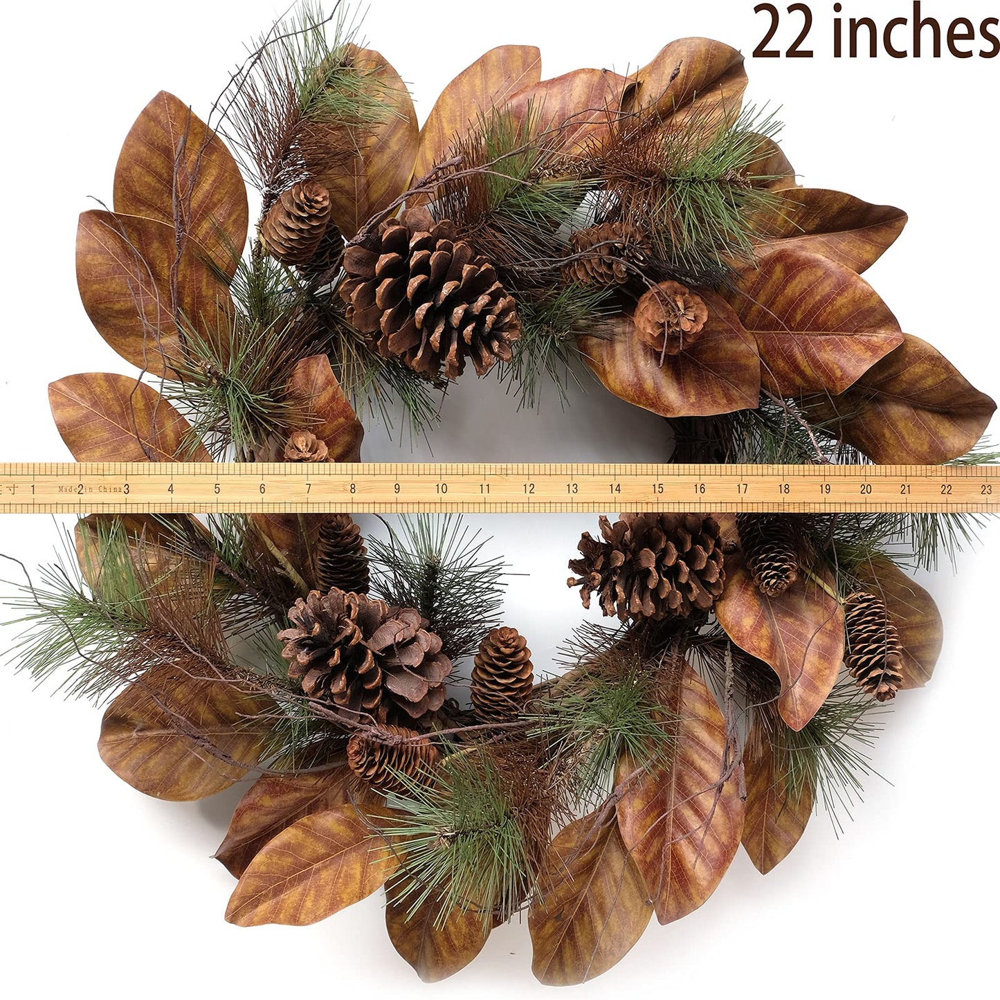 Floribus 22" Artificial Christmas Wreaths, Winter Magnolia Leaf Large Pine Cones and Pine Needle Wreaths, Interior and Exterior Decor Front Door Window Decorations