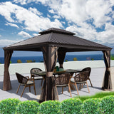 Kozyard Alexander Hardtop Aluminum Permanent Gazebo with a Mosquito Net and Privacy Sidewalls (Alexander 12'x14' (Brown) Kozyard
