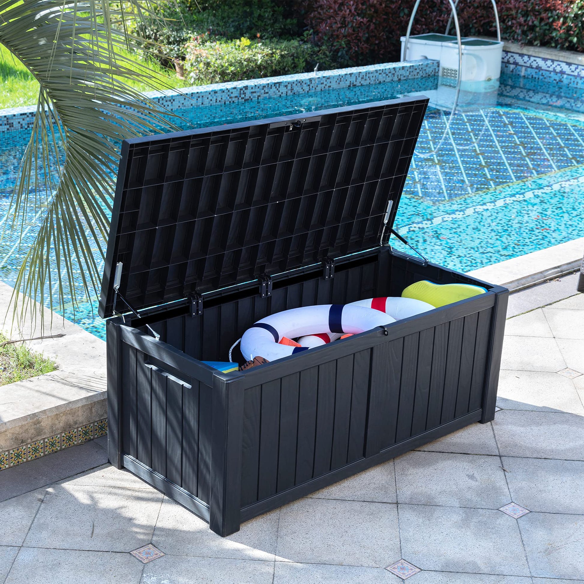 YITAHOME 120 Gallon Outdoor Storage Deck Box, Large Resin Patio Storage for Outdoor Pillows, Garden Tools and Pool-Supplies, Waterproof, Lockable (Black) - WoodArtSupply