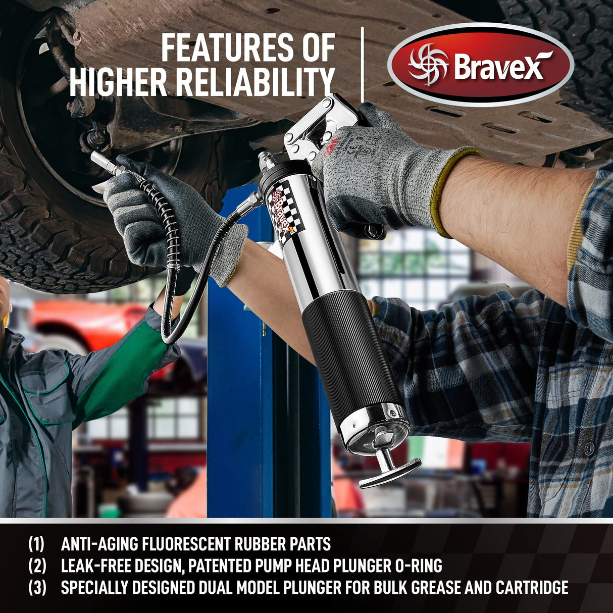 Bravex Pistol Grip Grease Gun Heavy Duty Professional 6000 PSI W/Quick Release Coupler - 18 inch Flex Hose Bravex