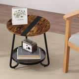 MOFAIN 2 Tier Coffee Table in Living Room, Industrial Style Round Coffee Table with Metal Tray, Wood Small Outdoor Coffee Table for Bedroom Balcony Patio, Rustic Brown MOFAIN