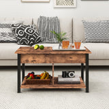 HOMERECOMMEND Lift Top Coffee Table with Storage Shelf and Hidden Compartments,Coffee Tables for for Living Room,Rustic Brown Lift Top Coffee Table HOMERECOMMEND