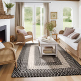 Super Area Rugs 5X8ft Farmhouse Braided Rug - Natural Soft Cotton Carpet for Living Room - Primitive Country Woven Rug - Black/Gray/Ivory Super Area Rugs