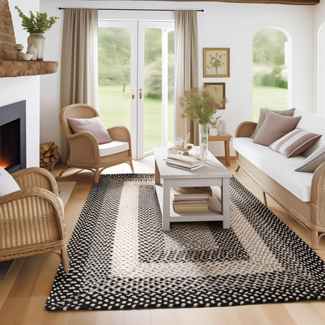 Super Area Rugs 5X8ft Farmhouse Braided Rug - Natural Soft Cotton Carpet for Living Room - Primitive Country Woven Rug - Black/Gray/Ivory Super Area Rugs