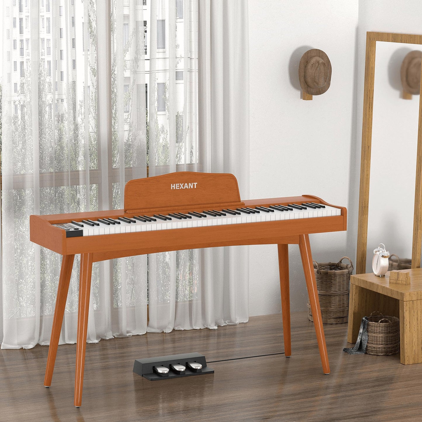 HEXANT 88- Key Digital Keyboard Piano, Wooden Electric Hammer Weighted Full Size Keyboard Piano, with 3-Pedal, MIDI Connection, Multi-Functional - WoodArtSupply