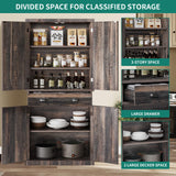 YITAHOME 72'' Farmhouse Kitchen Pantry, Wood Kitchen Storage Cabinets with Drawer and Adjustable Shelves, Kitchen Versatile Storage for Kitchen, Dining Room, Living Room, Dark Rustic Oak YITAHOME