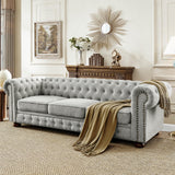 88.5''W Linen Chesterfield Sofa, Mid Century Modern Couch with Button Tufted & Rolled Armrests, Comfy 3-Seater Deep Seat Sofa with Nailhead Trim & Gourd Legs for Living Room, Apartment(Light Grey) JEEOHEY