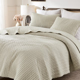 WDCOZY Beige Cross Stitch Queen Size Quilt Set, Netural Striped Lightweight Soft Bedspread, Channel Farmhouse Rustic Coverlet, All Season Country Bedding, Thin Comforter WDCOZY