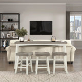 Lexicon Farmhouse Bar Table Set for 3 with Saddle Stools - Stylish White/Coffee Kitchen Dining Set Lexicon