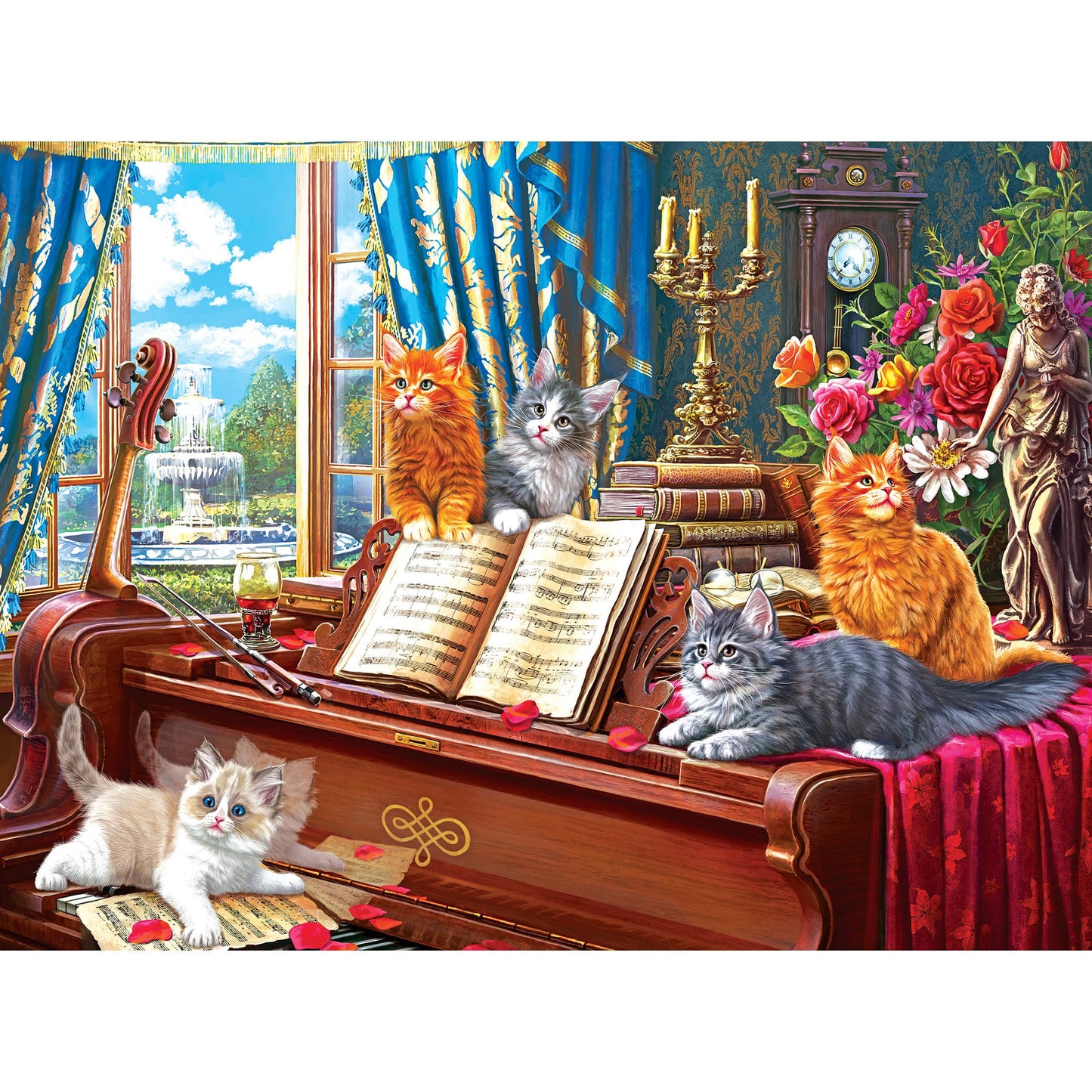 RoseArt - Fancy Cats - Piano Lessons - 750 Piece Jigsaw Puzzle for Adults