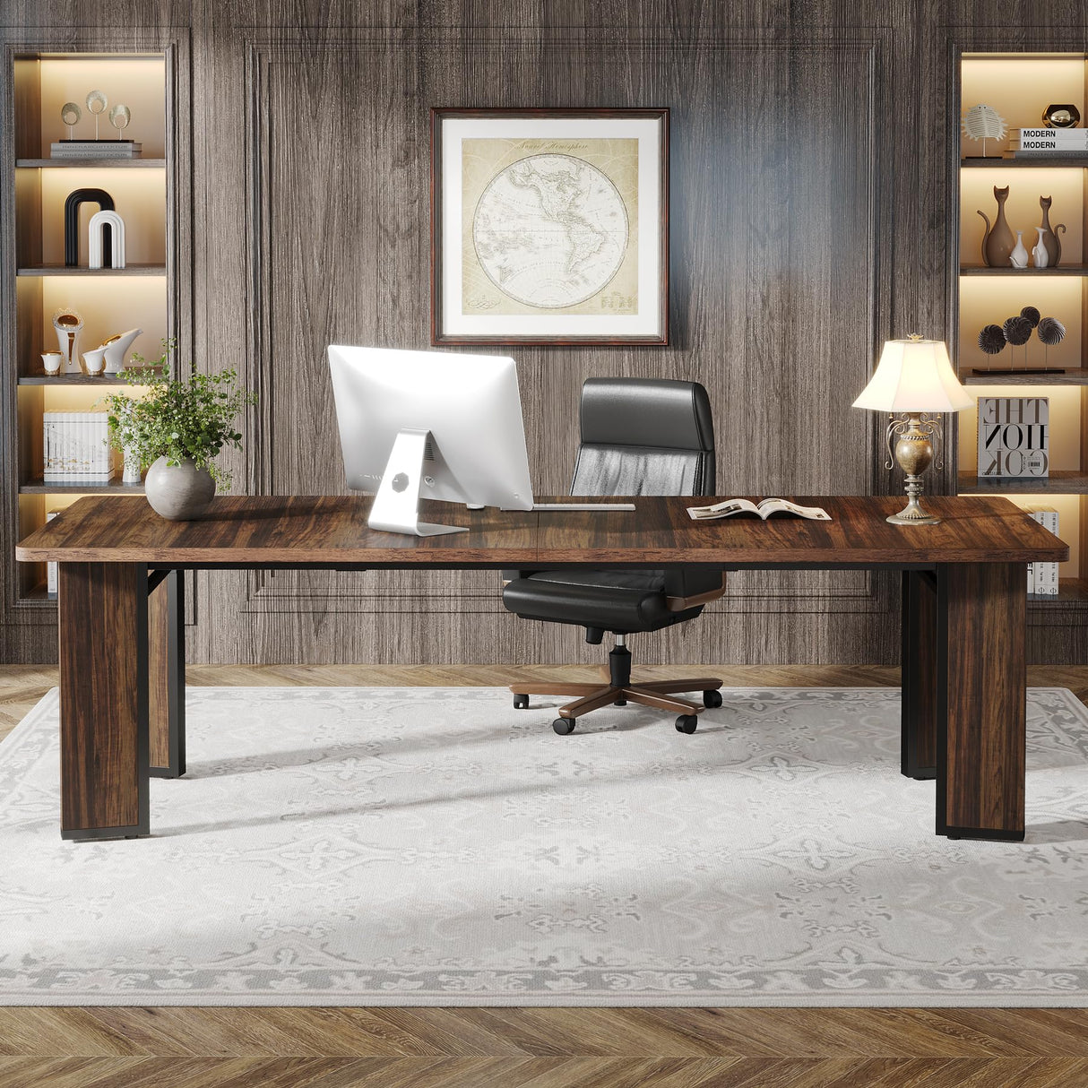 Tribesigns 78.7-Inch 2-Person Computer Desk, 6.5FT Extra Large Rectangular Writing Table with Sturdy Thicken Tabletop, Wood Simple Executive Study Desk Workstation for Home Office, Rustic Brown Tribesigns