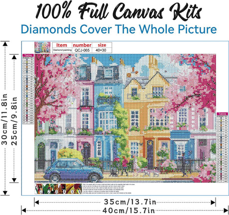 Accompany Wind 5D Diamond Painting Kits for Adults, Sakura Blossom Street Diamond Art Kits for Beginner, DIY Round Full Drill Dots Gem Art Kits for Home Wall Decor 16 x 12 Inch Accompany Wind