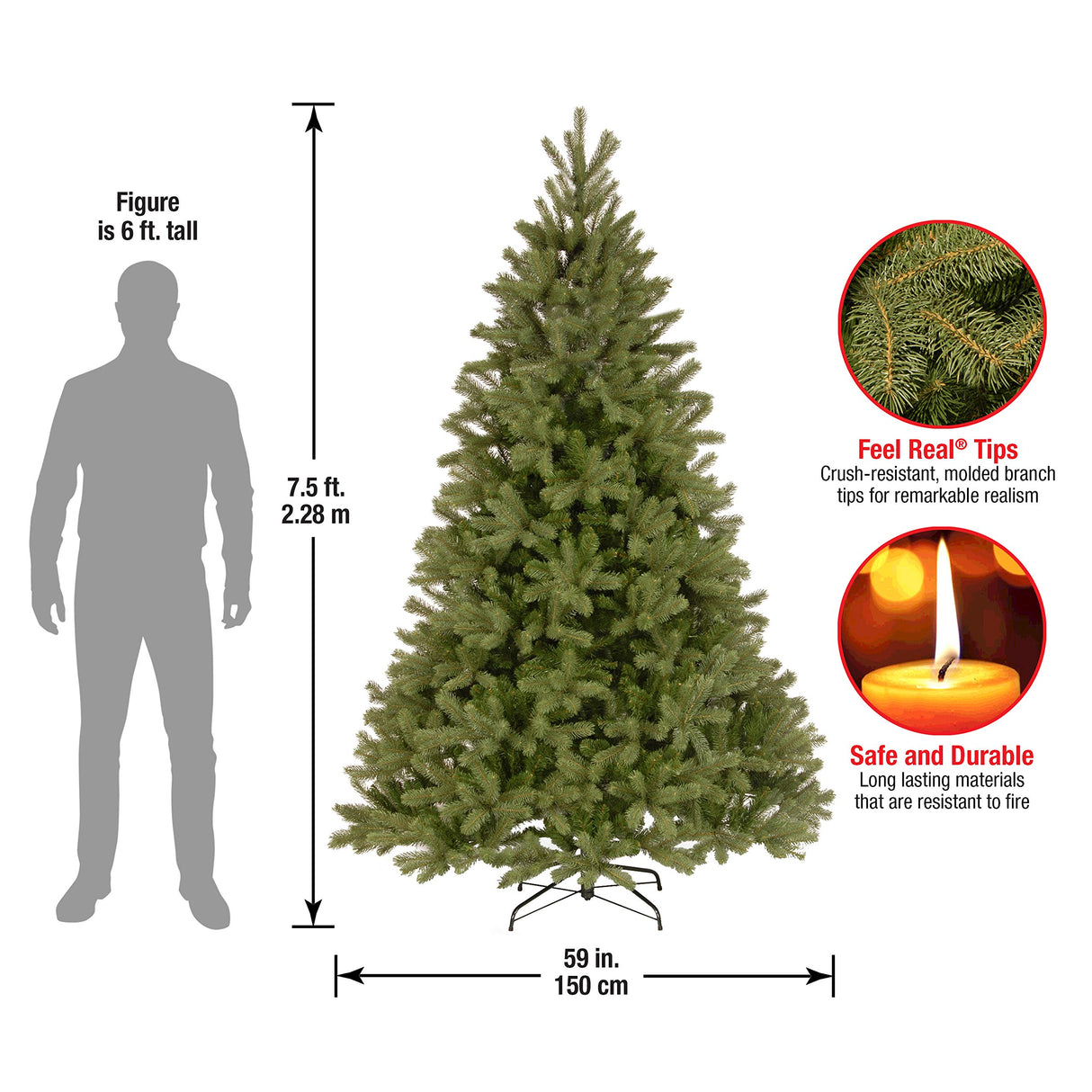 National Tree Company 'Feel Real' Artificial Full Downswept Christmas Tree, Green, Douglas Fir, Includes Stand, 7.5 Feet National Tree Company