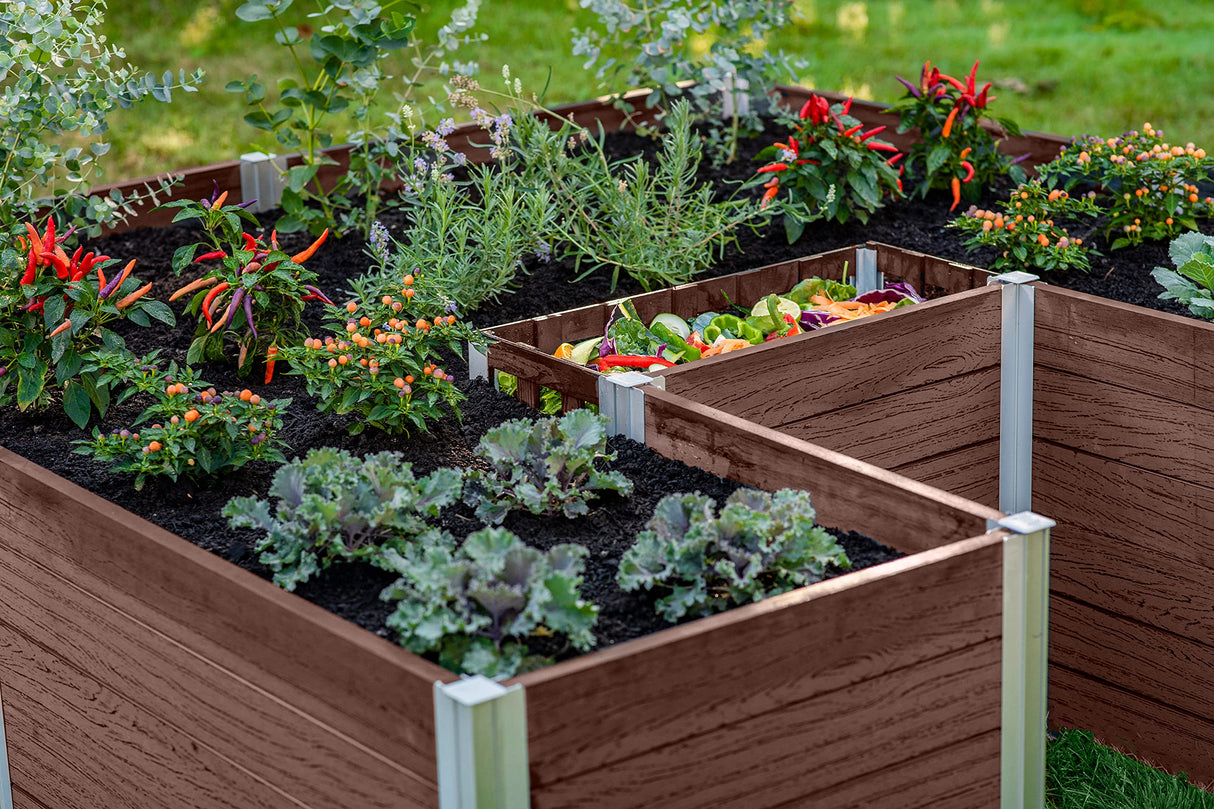 Vita Urbana 6 Foot x 6 Foot Embossed Vinyl Keyhole Garden with Composting Basket, Espresso Brown, PVC, BPA and Pthalate Free, VT17507 Vita