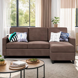 Shintenchi Convertible Sectional Sofa Couch, Modern Linen Fabric L-Shaped , 3-Seat Sofa Sectional with Reversible Chaise for Small Living Room, Apartment and Small Space (Chocolate) Shintenchi