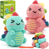 Faircosy Dinosaur Crochet Kit for Beginners: 2PCS Crochet Animal Kits for Adults - Learn to Crocheting Cute Amigurumi Starter Kit with Written Pattern & Video Tutorials (40%+ Yarn Extra) Faircosy