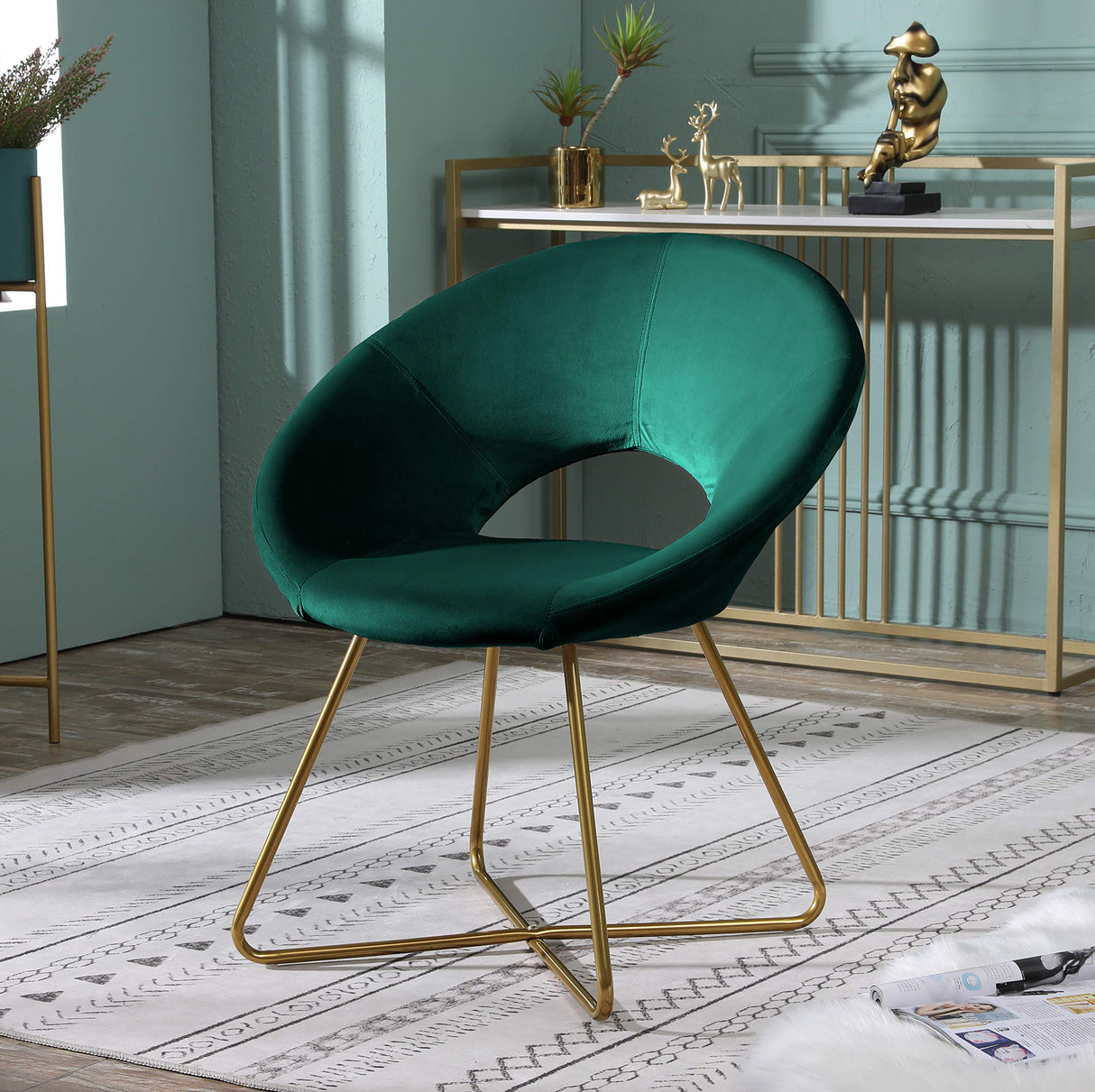 Roundhill Furniture Slatina Green Silky Velvet Upholstered Accent Chair with Gold Tone Finished Base Roundhill Furniture