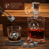 Personalized Whiskey Decanter and Stones Set - Customized Gift for Him - Men, Dad, Father - Engraved Old Fashioned Decanter, Glasses, 9 Granite Stones in Container, Coasters, Tongs in Wooden Gift Box Frolk
