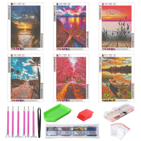 abcGoodefg Diamond Art Paintings Kit 6 Packs, DIY 5D Diamond Art Kits for Adults Landscape Set Round Full Drill Paint by Diamonds, 12x16 inch abcGoodefg