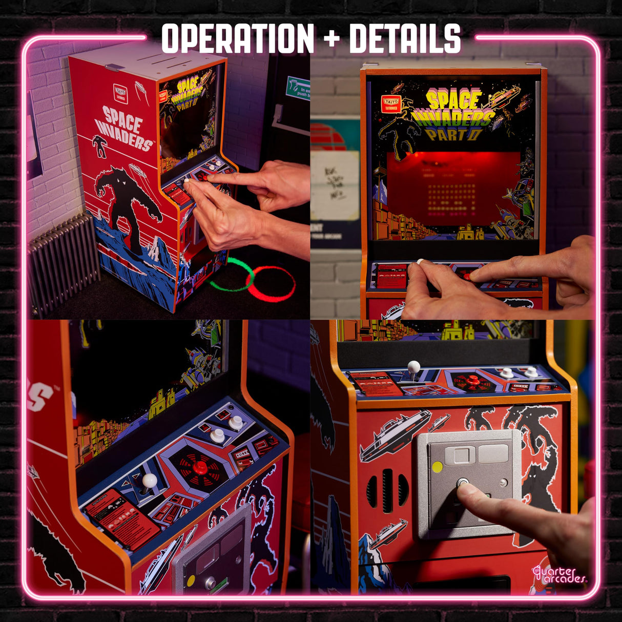 Numskull Quarter Arcades Space Invaders II Collector's Edition Mini Arcade - 1/4 Scale Authentic Wooden Replica, Original ROM, Rechargeable Battery & 3W Speakers for Retro Enthusiasts quarter arcades