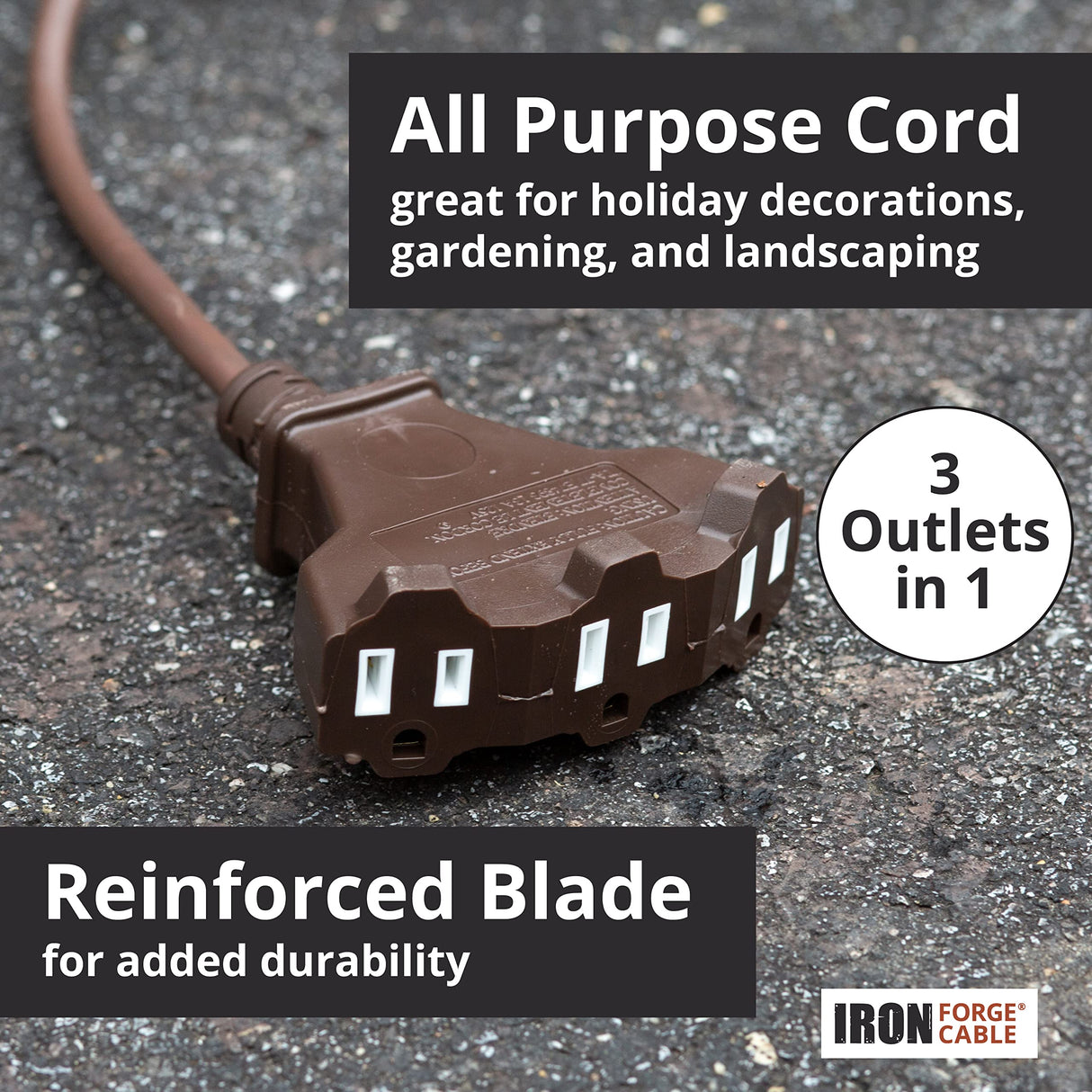 Iron Forge Cable 75 Ft Brown Extension Cord with 3 Outlets - 16/3 SJTW Weatherproof Outdoor Extension Cord with Multiple Outlets 3 Prong, Heavy Duty Wire 10 AMP for Garden, Lawn, Light Decoration IRON FORGE CABLE