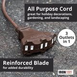 Iron Forge Cable 75 Ft Brown Extension Cord with 3 Outlets - 16/3 SJTW Weatherproof Outdoor Extension Cord with Multiple Outlets 3 Prong, Heavy Duty Wire 10 AMP for Garden, Lawn, Light Decoration IRON FORGE CABLE