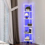 IRCPEN 6 Tier Corner Shelf with LED Light, 66.5'' Tall Standing Shelf, Narrow Display Shelf Stand, Modern Corner Bookshelf, Plant Stand, Corner Bookcase for Living Room, Bedroom, Small Space LCS502WE IRCPEN