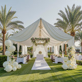 PartyVillage 10ftx40ft Ivory Ceiling Curtain for Wedding Parties – 2 Panels Wrinkle-Free 40 FT Long Tent Draping Curtains for Wedding, Birthday & Theme Parties, 40ft Height with Rod Pocket Party Village