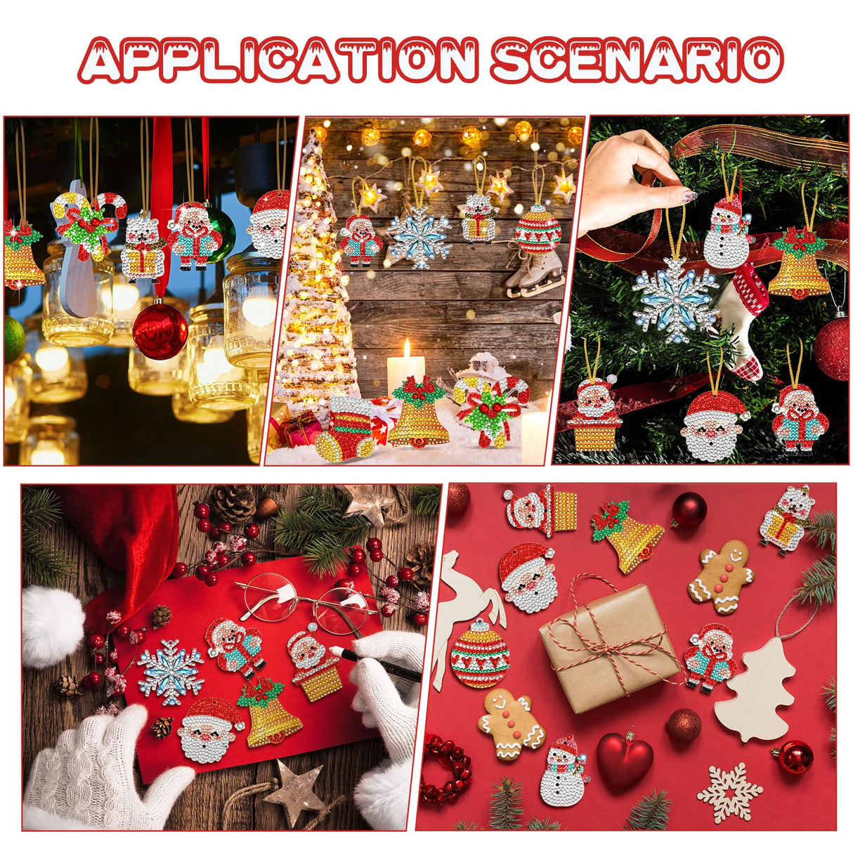 Jetec 20 Pcs Christmas Diamond Painting Ornaments Diamond Art Kits Crystal Painting Ornaments for Crafts Xmas Decor Jetec