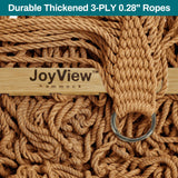 JoyView Traditional Rope Double Hammock - Hand Woven Cotton Hammock with Hardwood Spreader Bar and Pillow 450lb Capacity for Outdoor Indoor Patio Yard - Brown JoyView