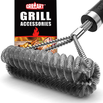 GRILLART Grill Brush [Helix + Wire] Combined BBQ Brush - Safe & Efficient Grill Cleaning Brush - 18" Grill Cleaner Brush Scrubber for Gas/Porcelain/Charbroil Grates – BBQ Accessories Gifts for Men/Dad