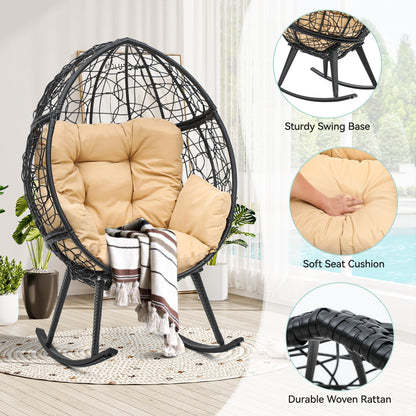 YITAHOME Rocking Egg Chair with Cushioned Comfort, 250lb Capacity, Anti-Slip, All-Weather Resilient Wicker Rattan Design for Indoor & Outdoor Relaxation Spaces, Beige